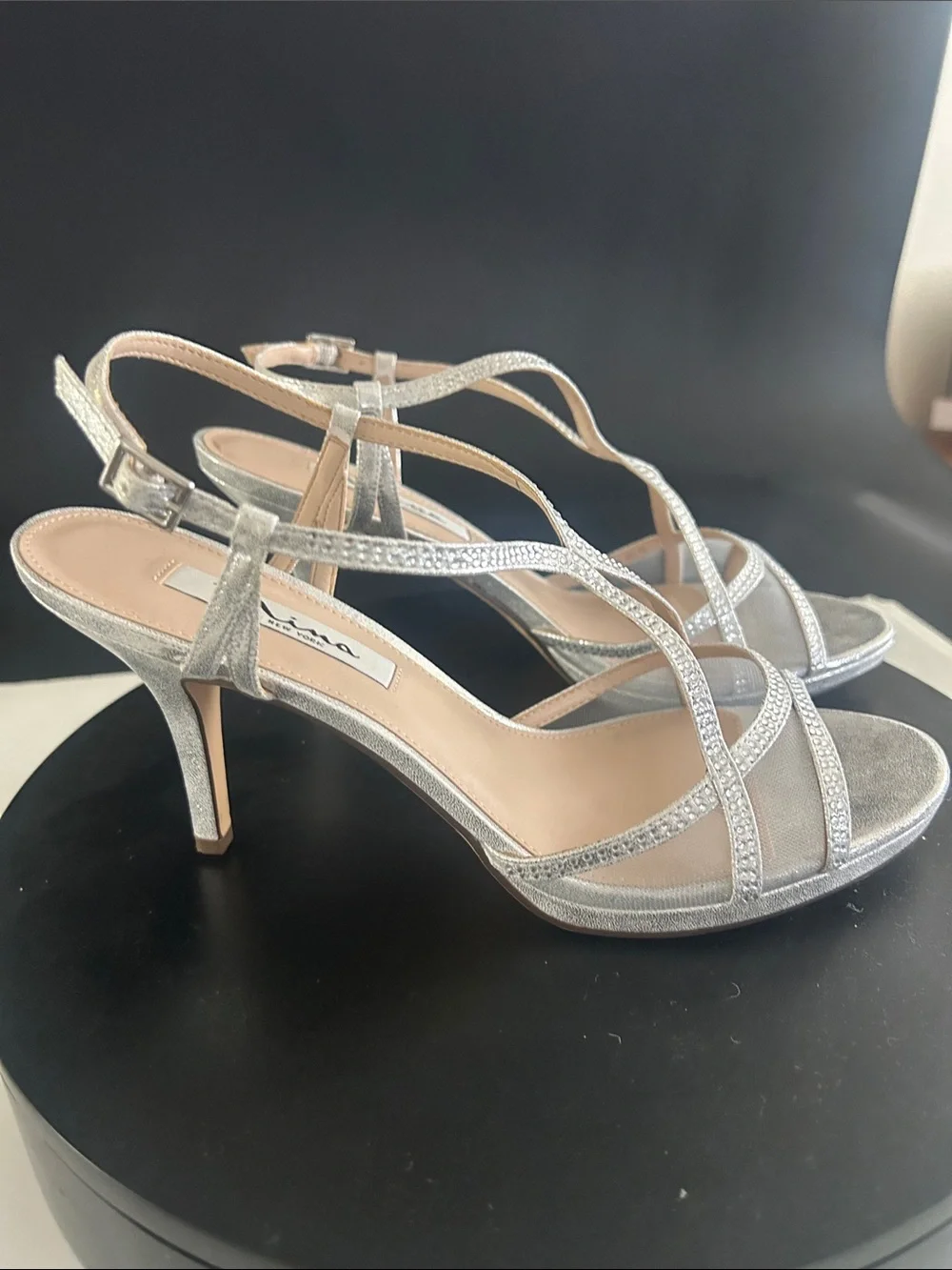Nina Silver Glitter Strappy Heels